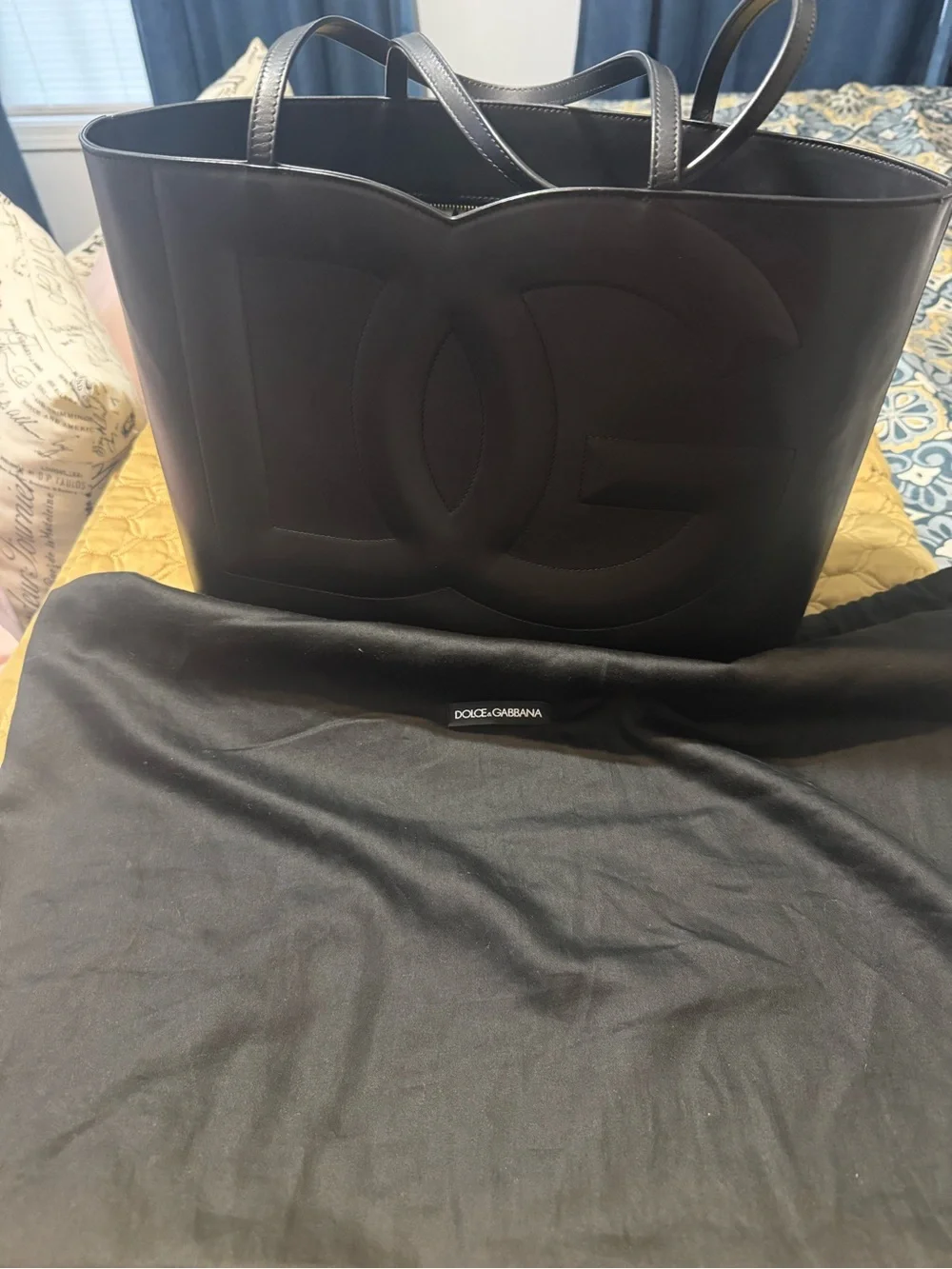 Dolce & Gabbana Black Leather Embossed DG Tote